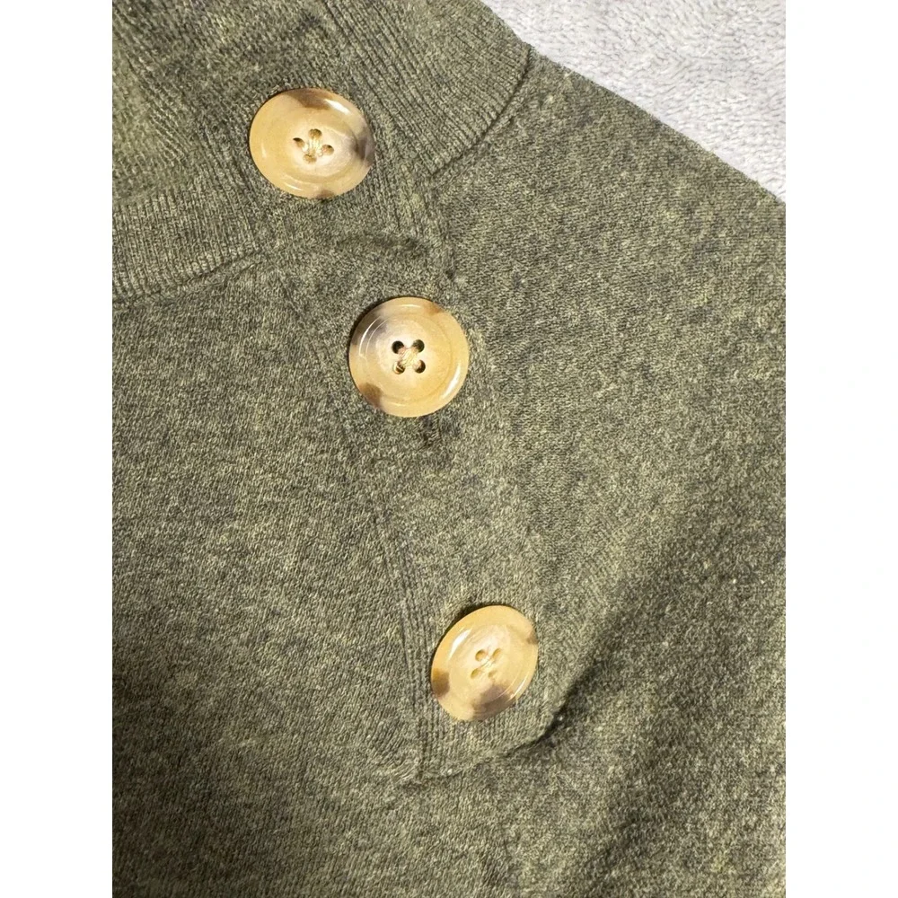 J. Crew Womens XXS Button Collar‎ Funnel Neck Sweatshirt Olive Green  Pullover